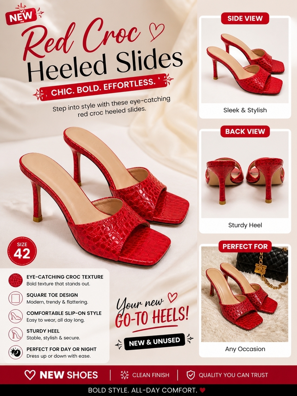 Red Croc Heeled Slides — Women’s Slip-On Mules